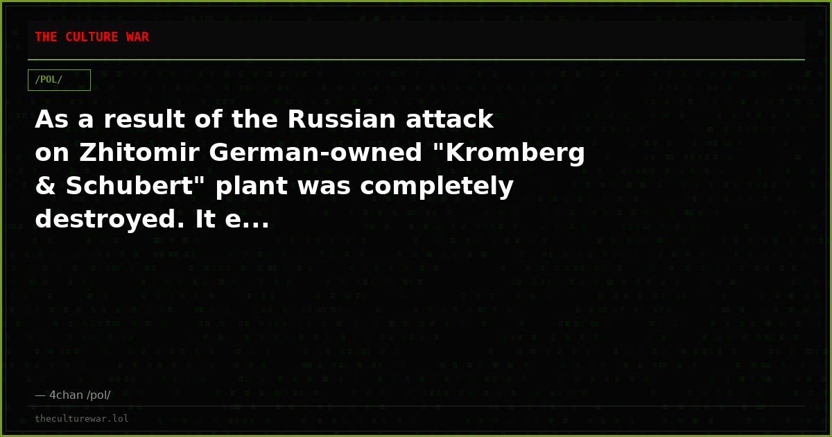 As a result of the Russian attack on Zhitomir German-owned "Kromberg & Schubert" plant was completely destroyed. It e...