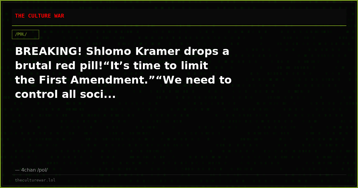 BREAKING! Shlomo Kramer drops a brutal red pill!“It’s time to limit the First Amendment.”“We need to control all soci...