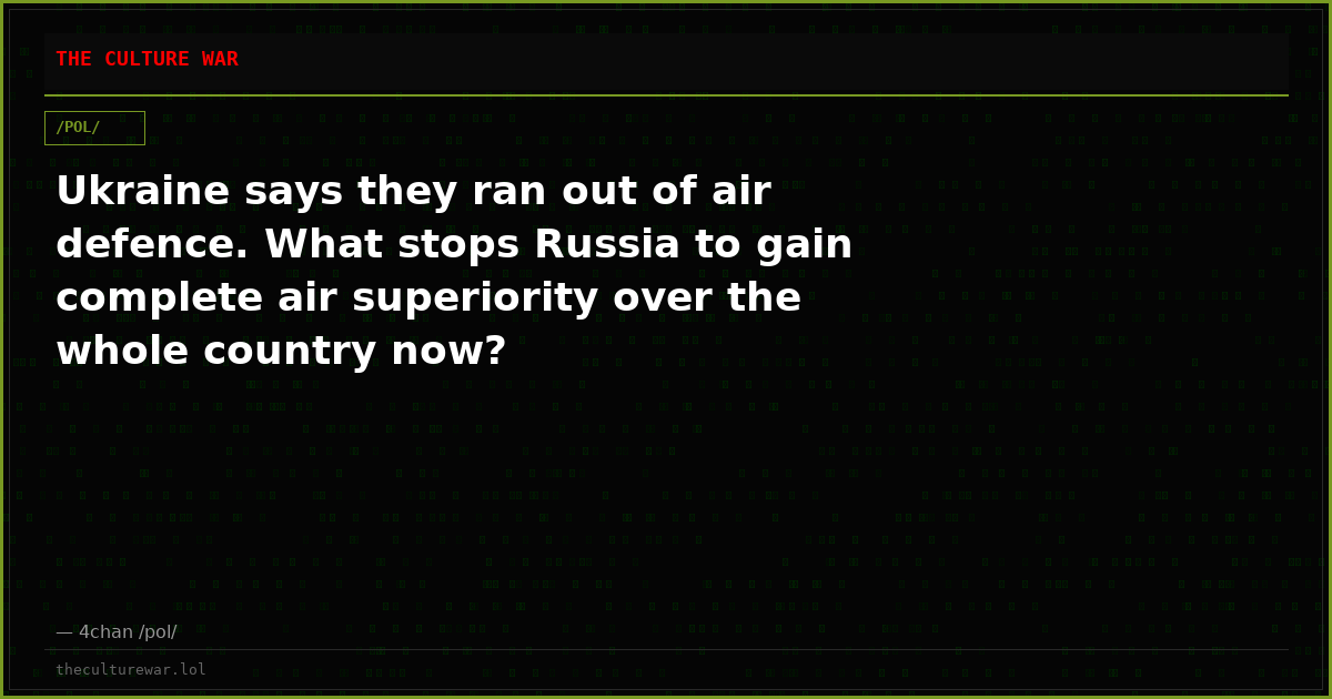 Ukraine says they ran out of air defence. What stops Russia to gain complete air superiority over the whole country now?