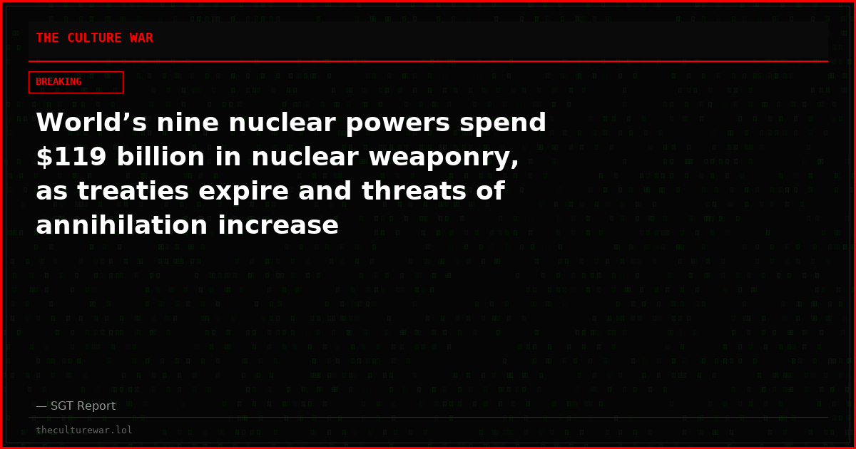 World’s nine nuclear powers spend $119 billion in nuclear weaponry, as treaties expire and threats of annihilation increase