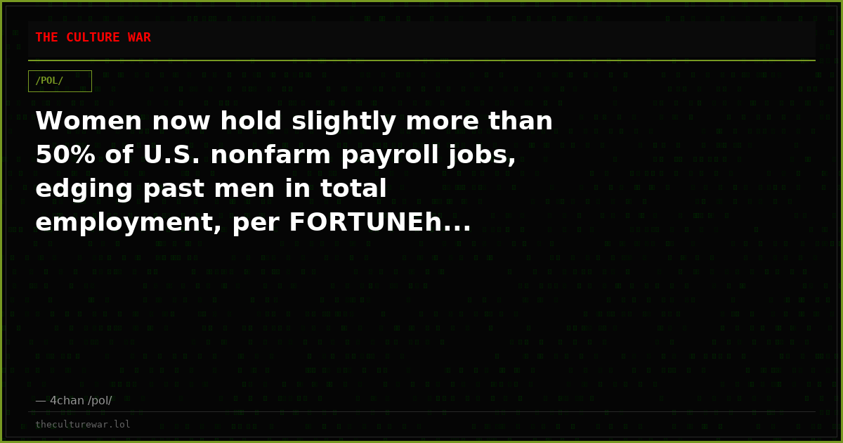 Women now hold slightly more than 50% of U.S. nonfarm payroll jobs, edging past men in total employment, per FORTUNEh...
