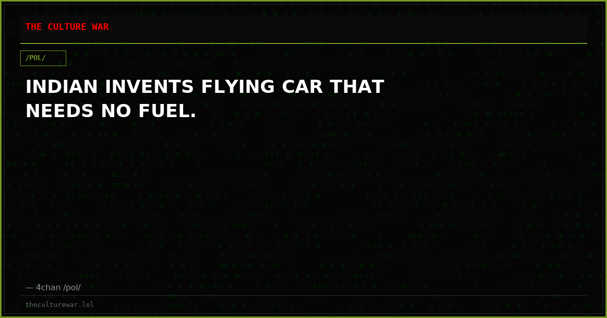 INDIAN INVENTS FLYING CAR THAT NEEDS NO FUEL.