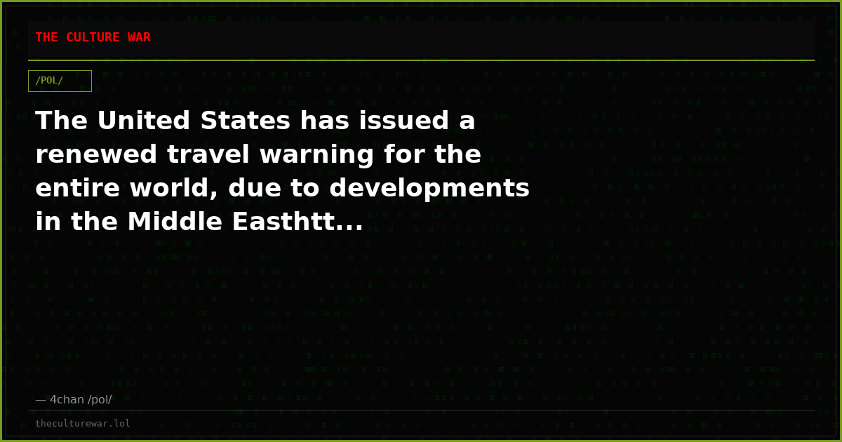 The United States has issued a renewed travel warning for the entire world, due to developments in the Middle Easthtt...