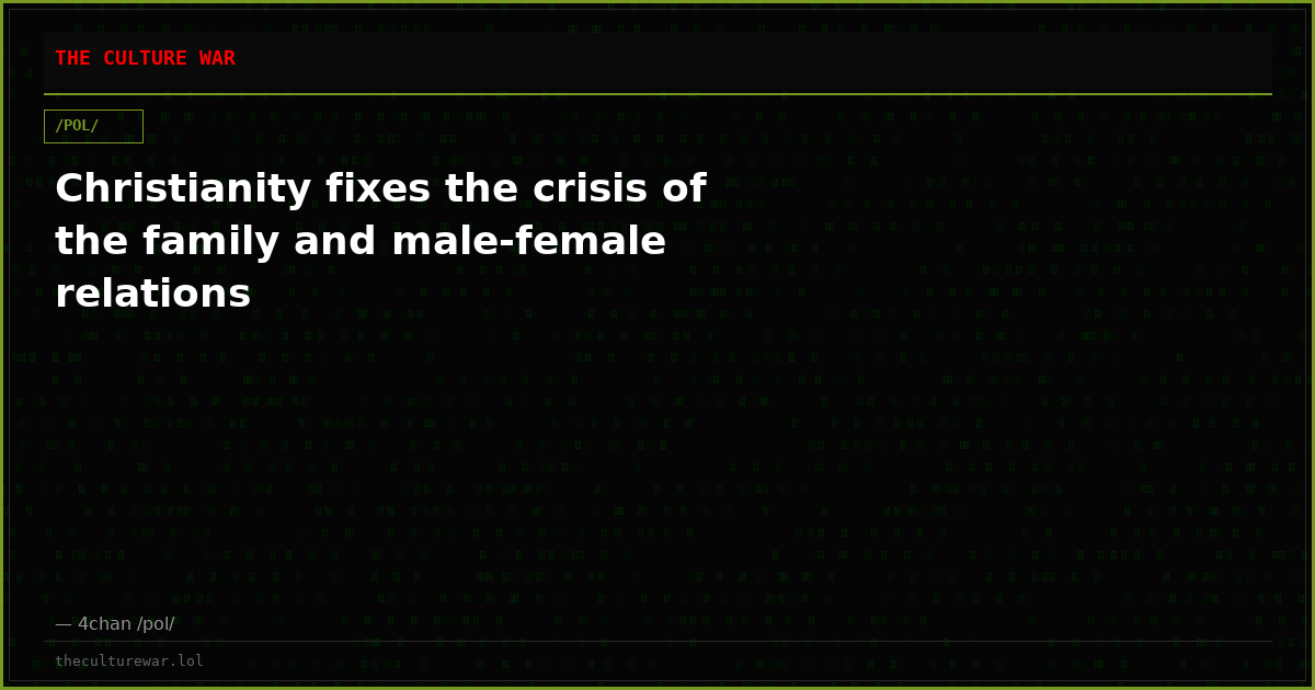 Christianity fixes the crisis of the family and male-female relations