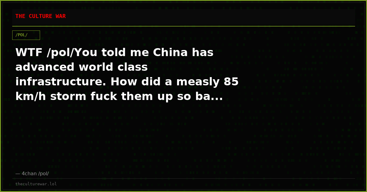 WTF /pol/You told me China has advanced world class infrastructure. How did a measly 85 km/h storm fuck them up so ba...