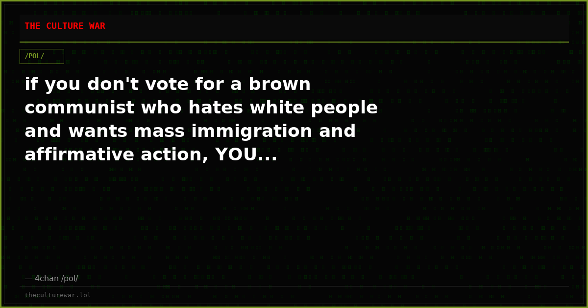 if you don't vote for a brown communist who hates white people and wants mass immigration and affirmative action, YOU...