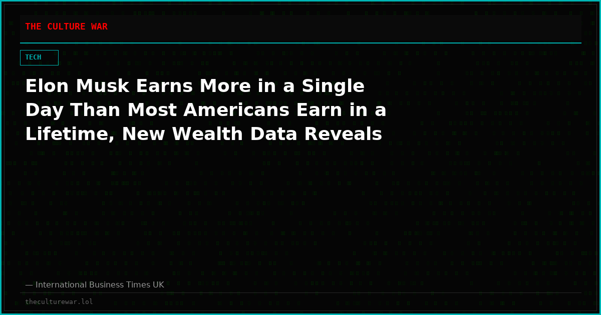 Elon Musk Earns More in a Single Day Than Most Americans Earn in a Lifetime, New Wealth Data Reveals