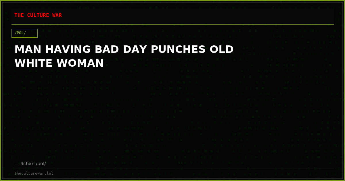 MAN HAVING BAD DAY PUNCHES OLD WHITE WOMAN