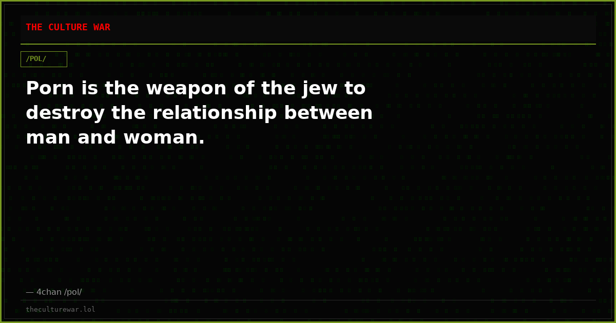 Porn is the weapon of the jew to destroy the relationship between man and woman.