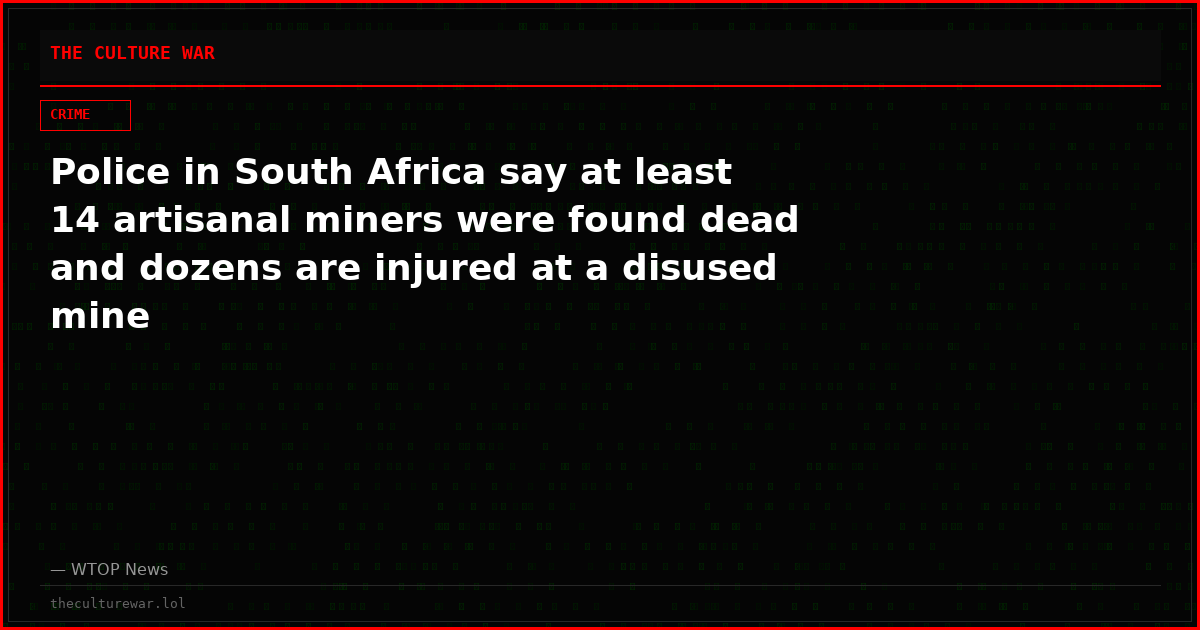 Police in South Africa say at least 14 artisanal miners were found dead and dozens are injured at a disused mine