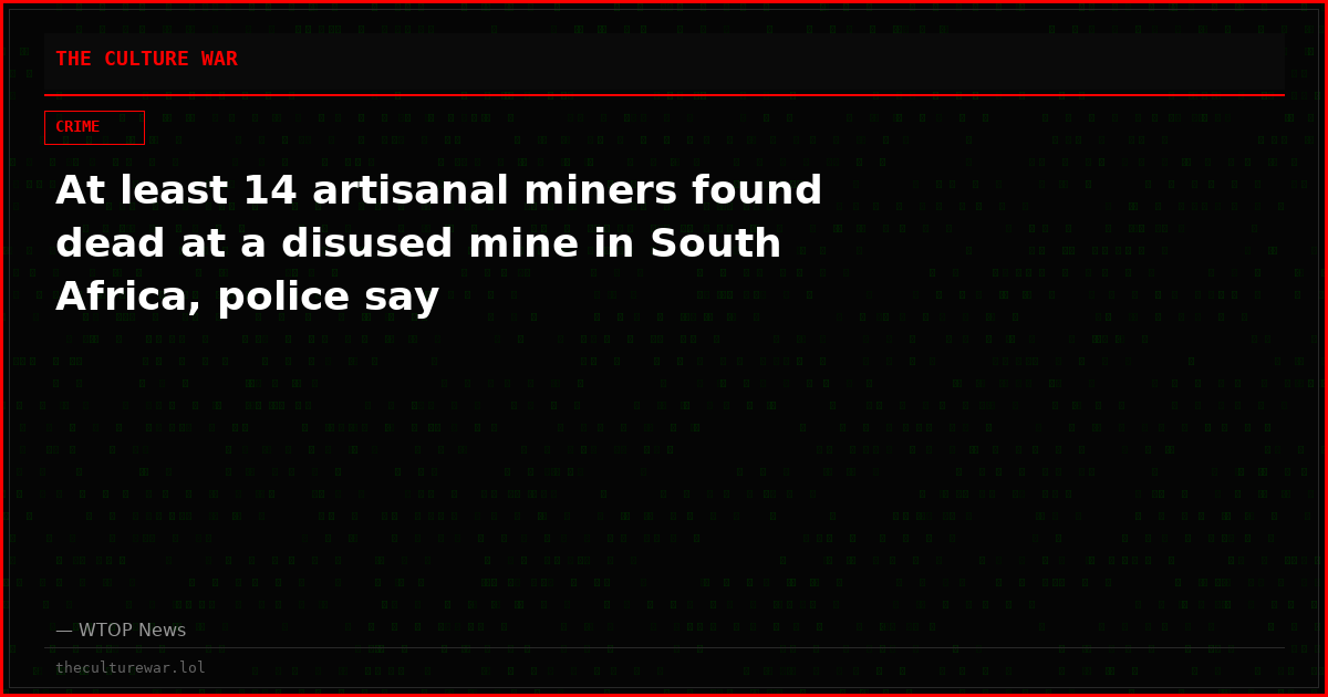 At least 14 artisanal miners found dead at a disused mine in South Africa, police say