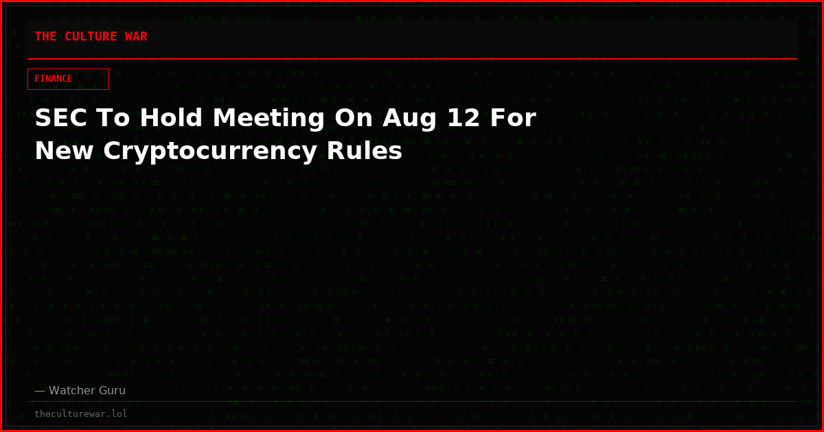 SEC To Hold Meeting On Aug 12 For New Cryptocurrency Rules