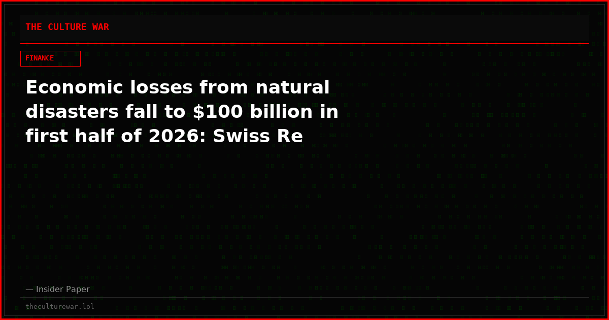 Economic losses from natural disasters fall to $100 billion in first half of 2026: Swiss Re