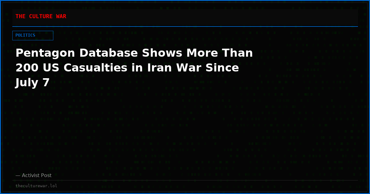 Pentagon Database Shows More Than 200 US Casualties in Iran War Since July 7