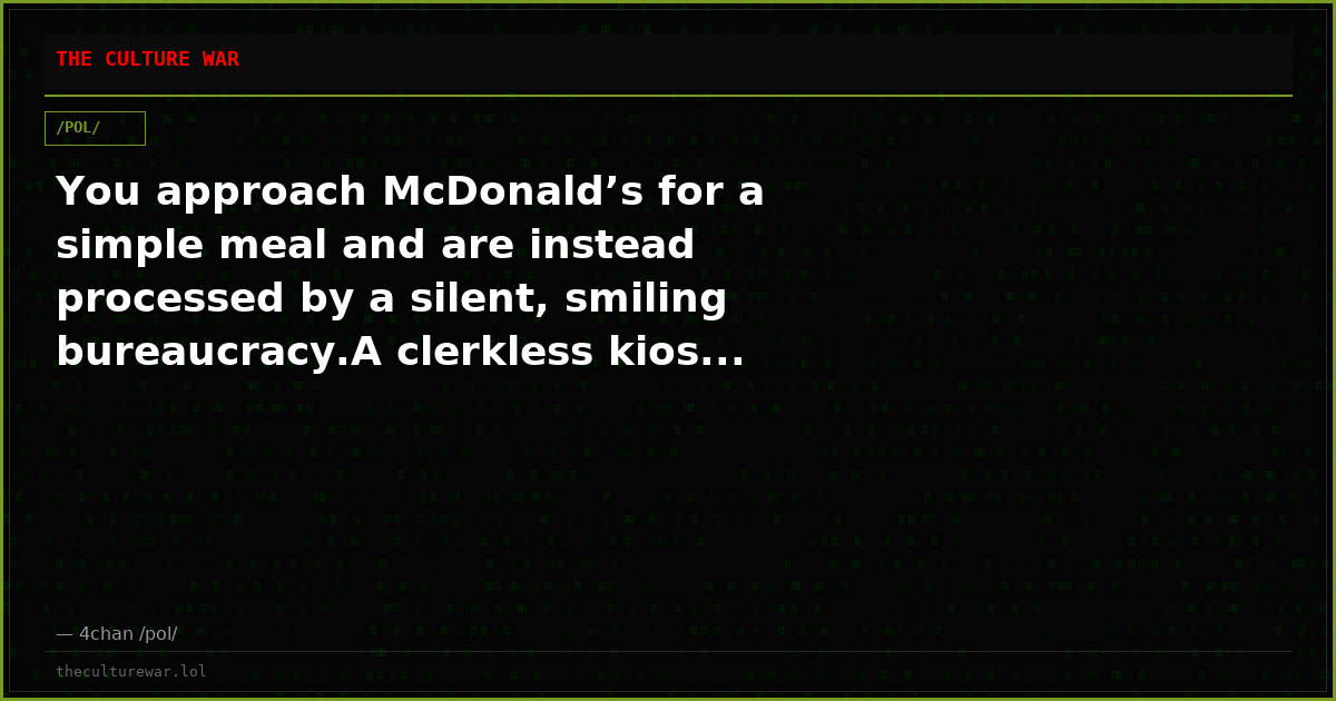 You approach McDonald’s for a simple meal and are instead processed by a silent, smiling bureaucracy.A clerkless kios...