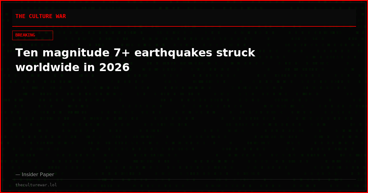 Ten magnitude 7+ earthquakes struck worldwide in 2026