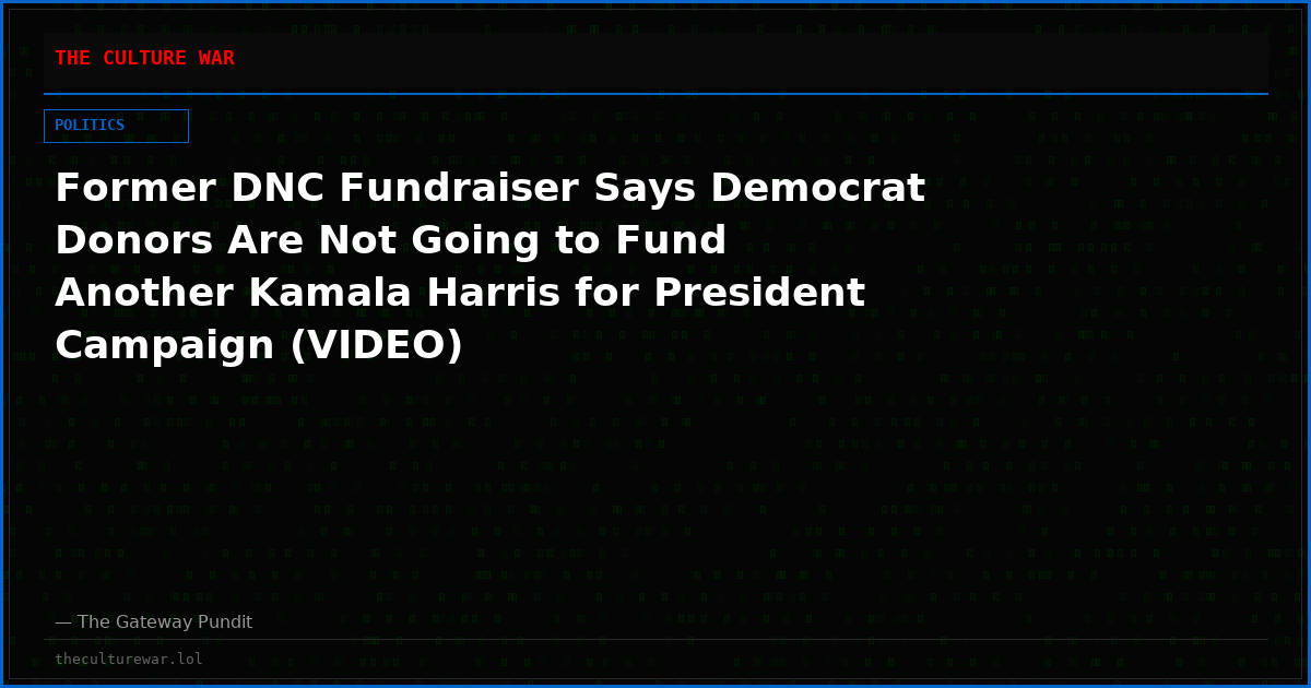 Former DNC Fundraiser Says Democrat Donors Are Not Going to Fund Another Kamala Harris for President Campaign (VIDEO)
