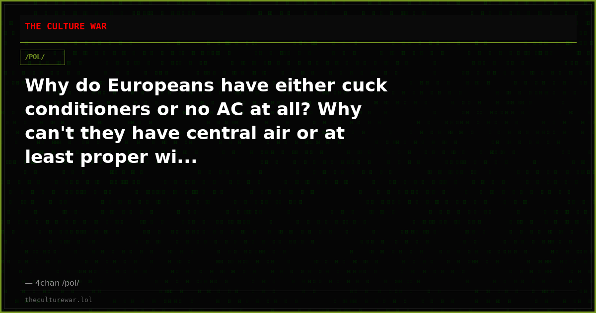 Why do Europeans have either cuck conditioners or no AC at all? Why can't they have central air or at least proper wi...