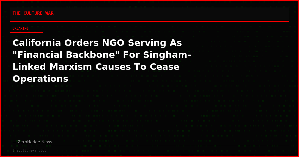 California Orders NGO Serving As "Financial Backbone" For Singham-Linked Marxism Causes To Cease Operations