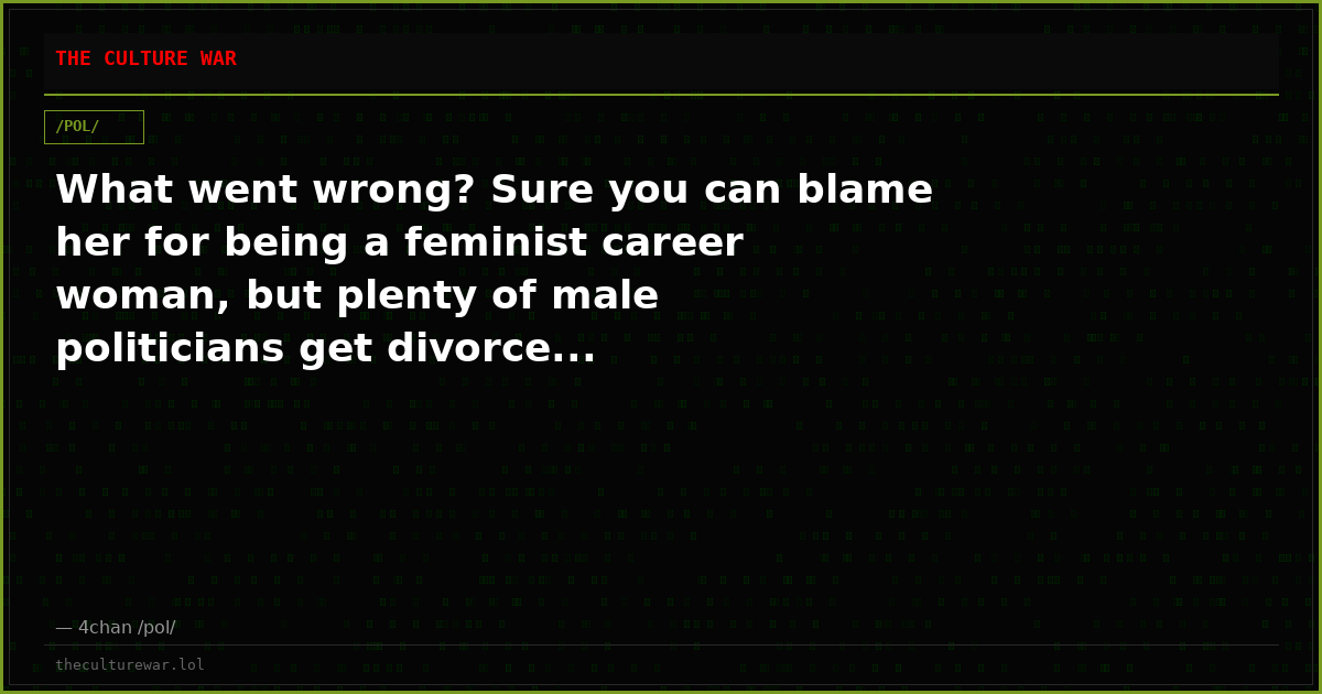 What went wrong? Sure you can blame her for being a feminist career woman, but plenty of male politicians get divorce...