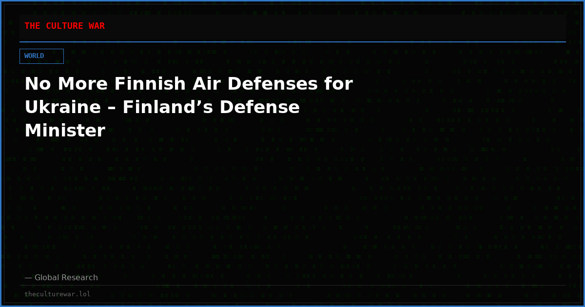 No More Finnish Air Defenses for Ukraine – Finland’s Defense Minister