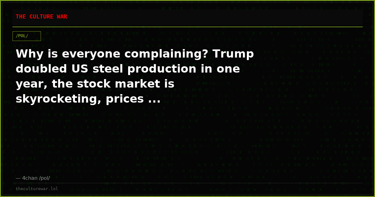 Why is everyone complaining? Trump doubled US steel production in one year, the stock market is skyrocketing, prices ...