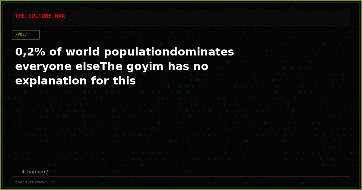 0,2% of world populationdominates everyone elseThe goyim has no explanation for this
