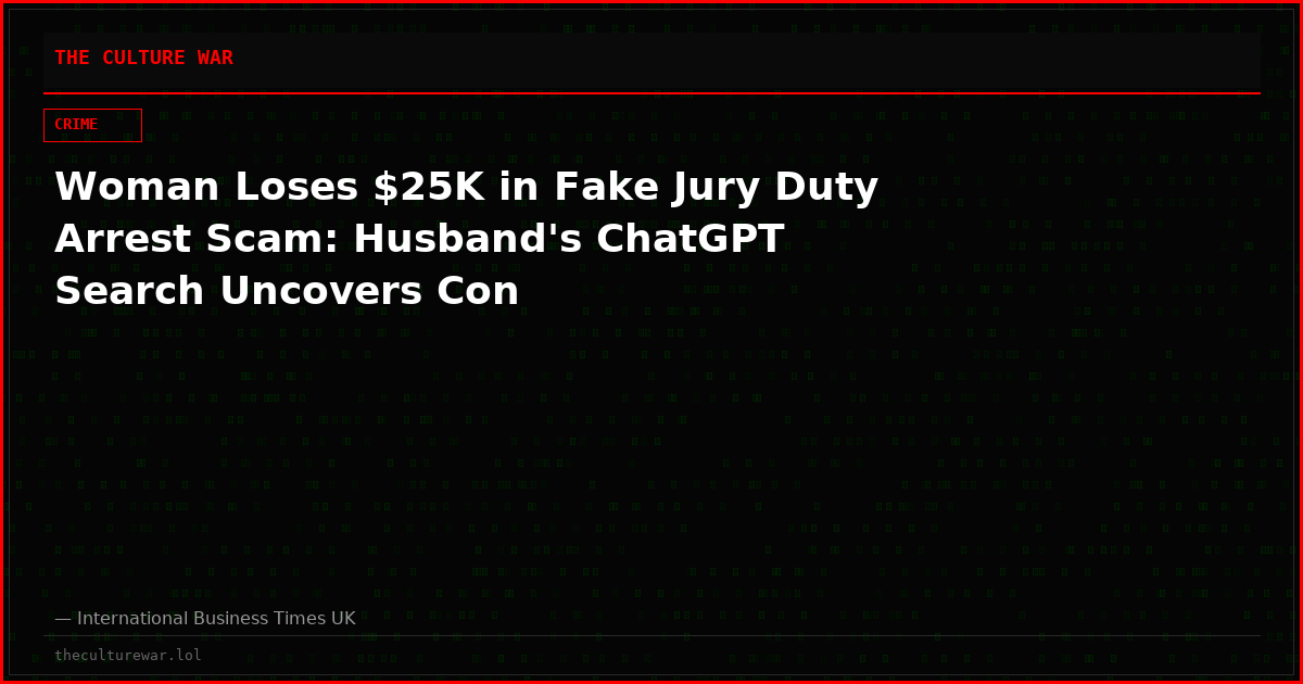 Woman Loses $25K in Fake Jury Duty Arrest Scam: Husband's ChatGPT Search Uncovers Con