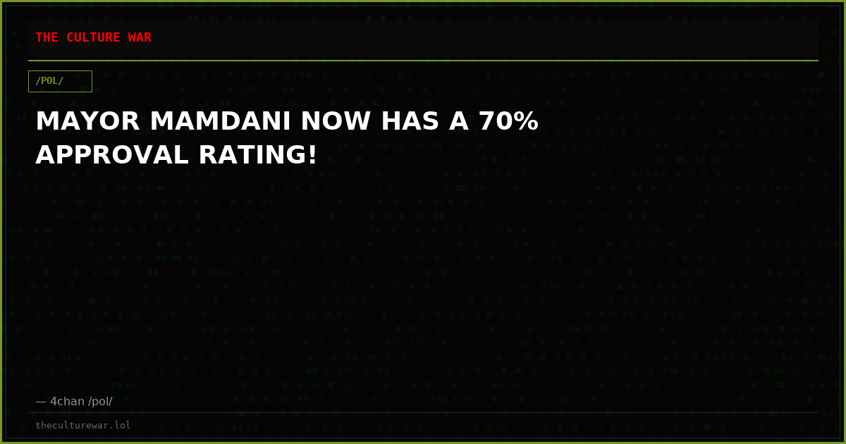MAYOR MAMDANI NOW HAS A 70% APPROVAL RATING!