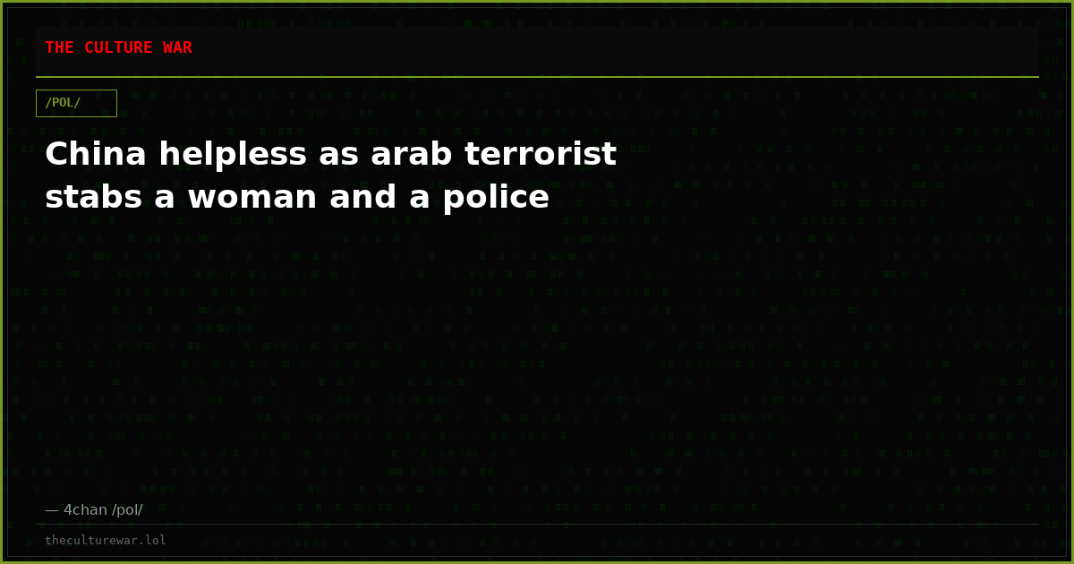 China helpless as arab terrorist stabs a woman and a police