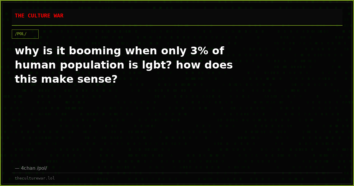 why is it booming when only 3% of human population is lgbt? how does this make sense?