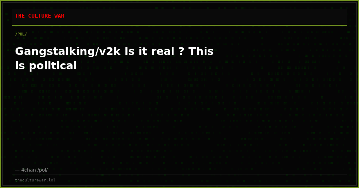 Gangstalking/v2k Is it real ? This is political