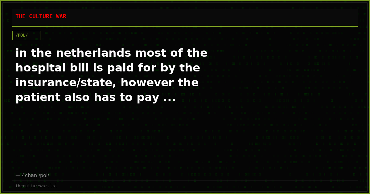 in the netherlands most of the hospital bill is paid for by the insurance/state, however the patient also has to pay ...