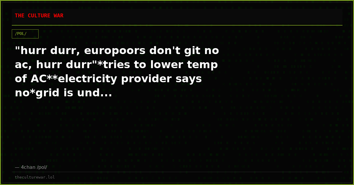 "hurr durr, europoors don't git no ac, hurr durr"*tries to lower temp of AC**electricity provider says no*grid is und...