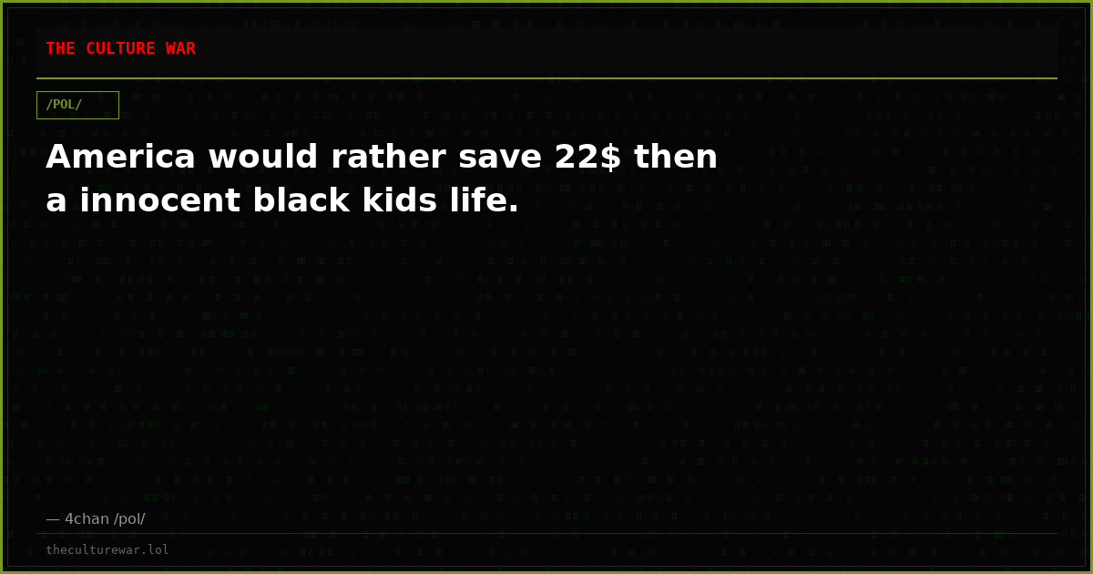 America would rather save 22$ then a innocent black kids life.