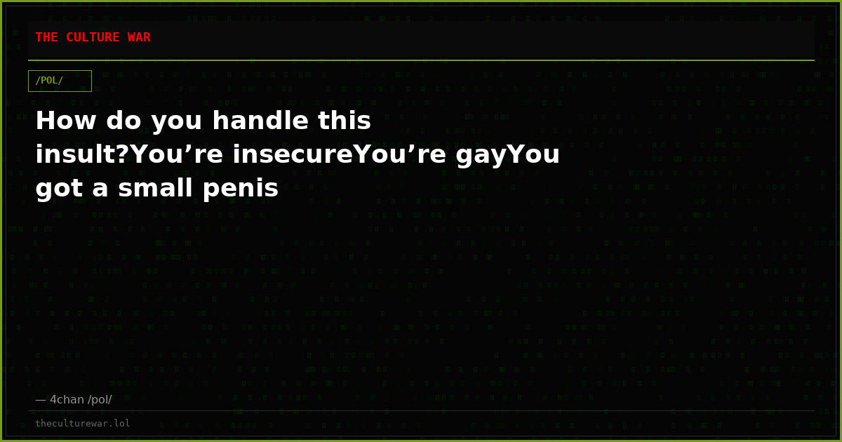 How do you handle this insult?You’re insecureYou’re gayYou got a small penis