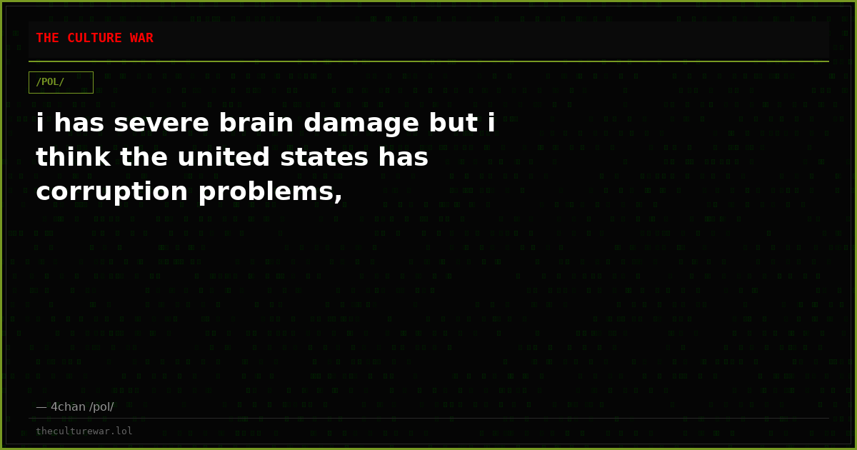 i has severe brain damage but i think the united states has corruption problems,