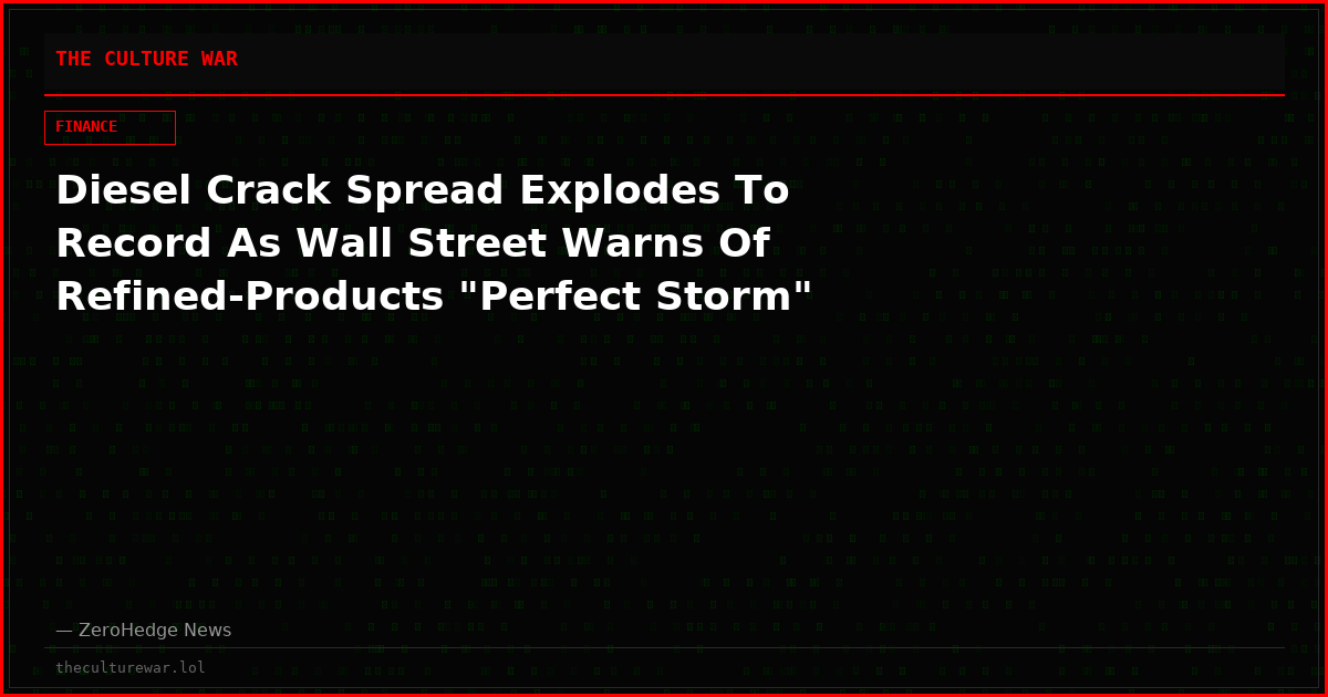 Diesel Crack Spread Explodes To Record As Wall Street Warns Of Refined-Products "Perfect Storm"