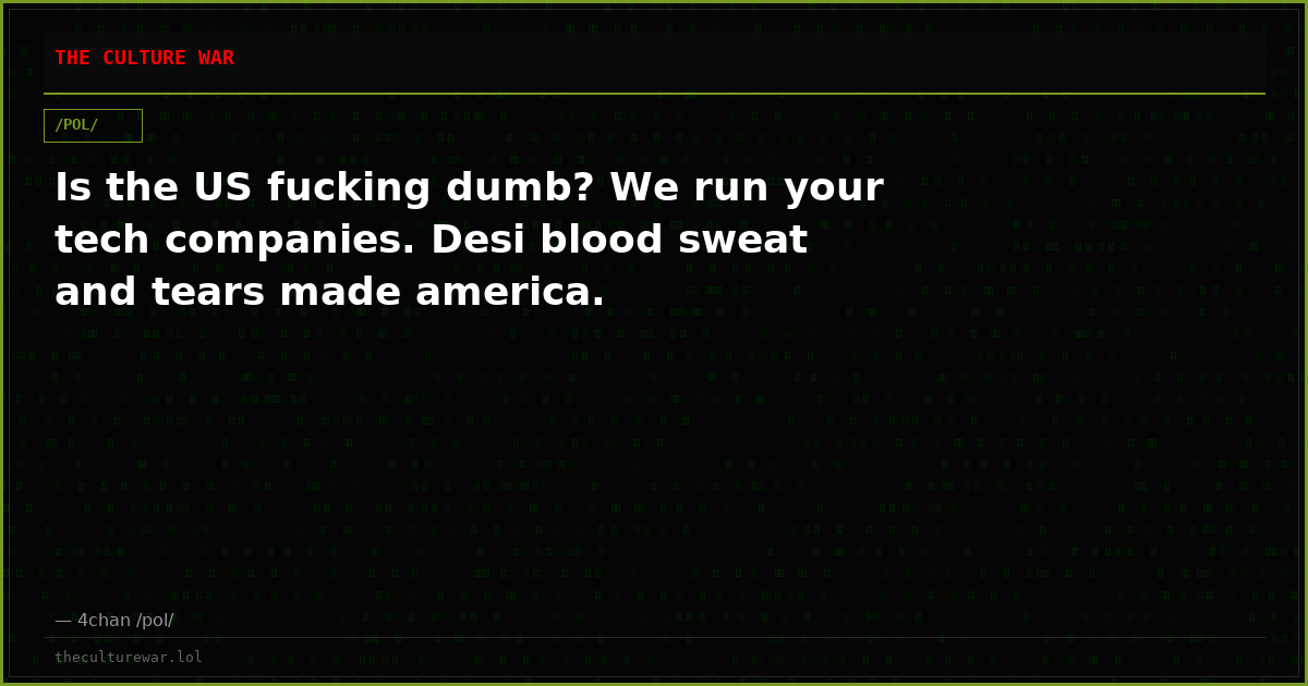 Is the US fucking dumb? We run your tech companies. Desi blood sweat and tears made america.