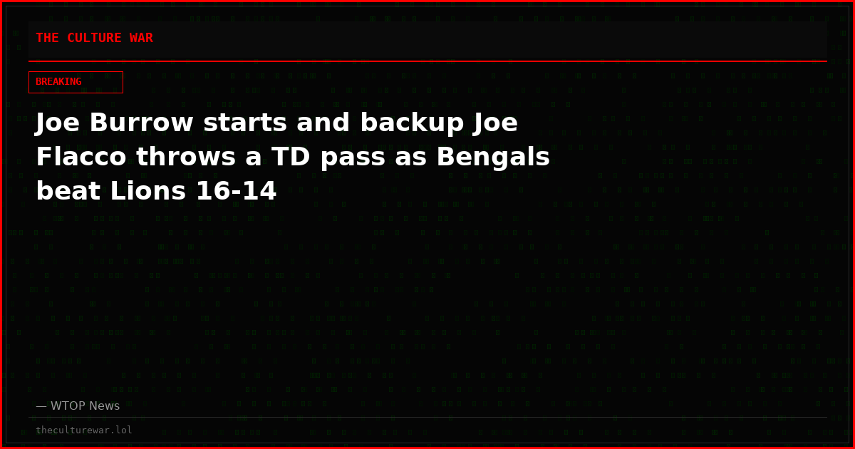 Joe Burrow starts and backup Joe Flacco throws a TD pass as Bengals beat Lions 16-14