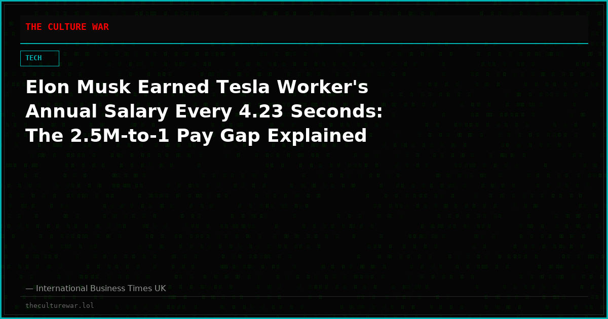 Elon Musk Earned Tesla Worker's Annual Salary Every 4.23 Seconds: The 2.5M-to-1 Pay Gap Explained