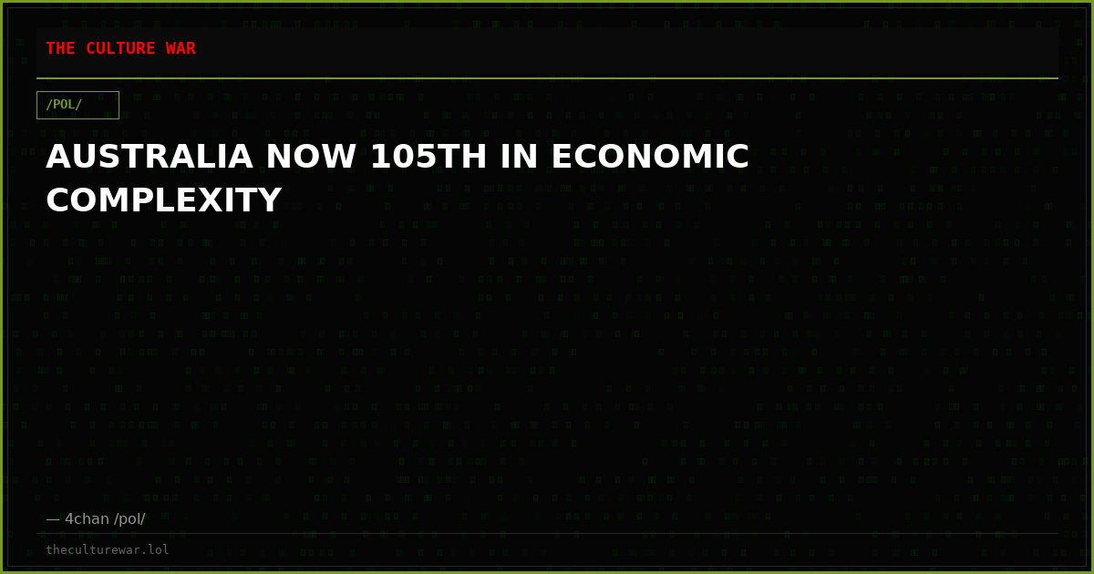 AUSTRALIA NOW 105TH IN ECONOMIC COMPLEXITY