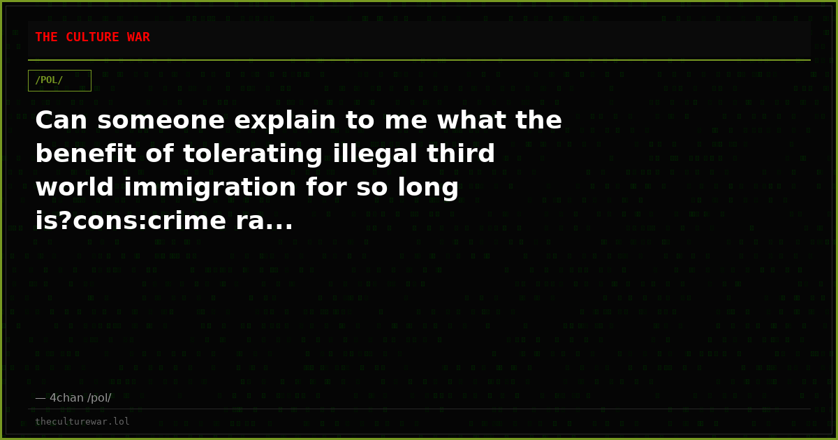 Can someone explain to me what the benefit of tolerating illegal third world immigration for so long is?cons:crime ra...