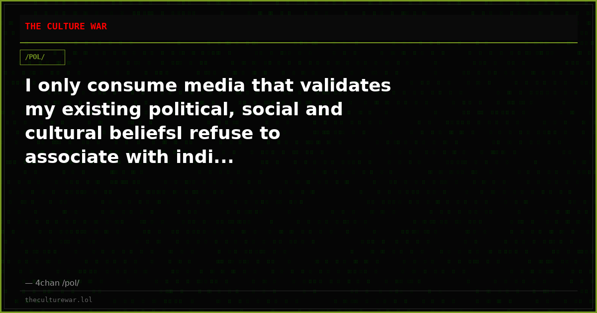 I only consume media that validates my existing political, social and cultural beliefsI refuse to associate with indi...