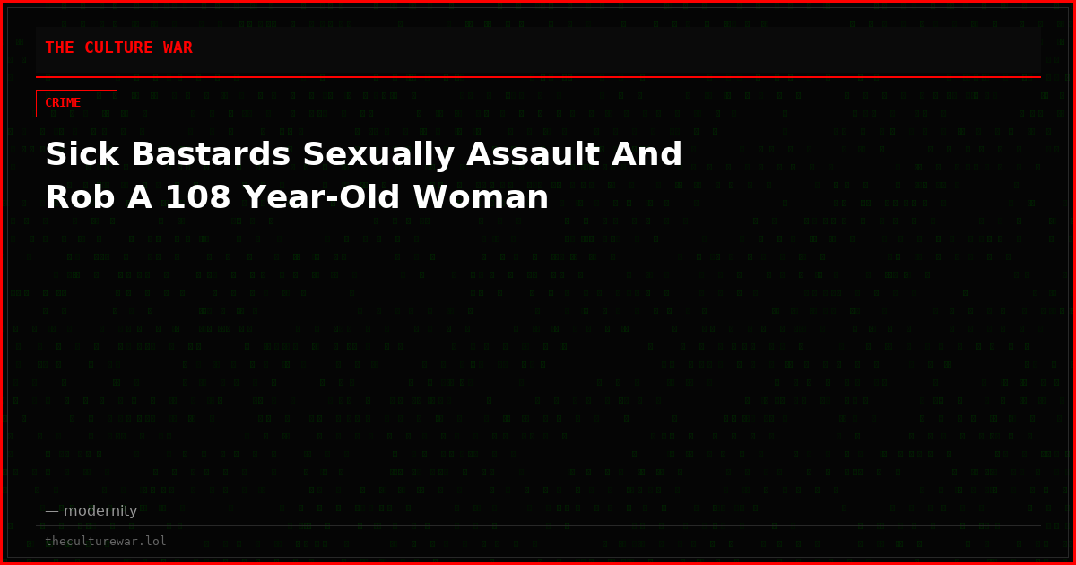 Sick Bastards Sexually Assault And Rob A 108 Year-Old Woman