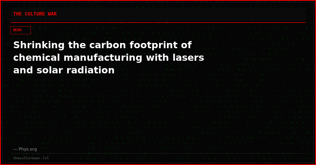 Shrinking the carbon footprint of chemical manufacturing with lasers and solar radiation