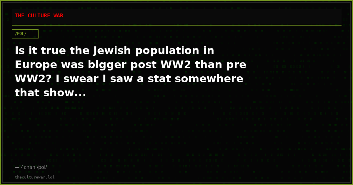 Is it true the Jewish population in Europe was bigger post WW2 than pre WW2? I swear I saw a stat somewhere that show...