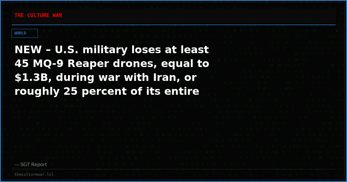 NEW – U.S. military loses at least 45 MQ-9 Reaper drones, equal to $1.3B, during war with Iran, or roughly 25 percent of its entire fleet — WaPo