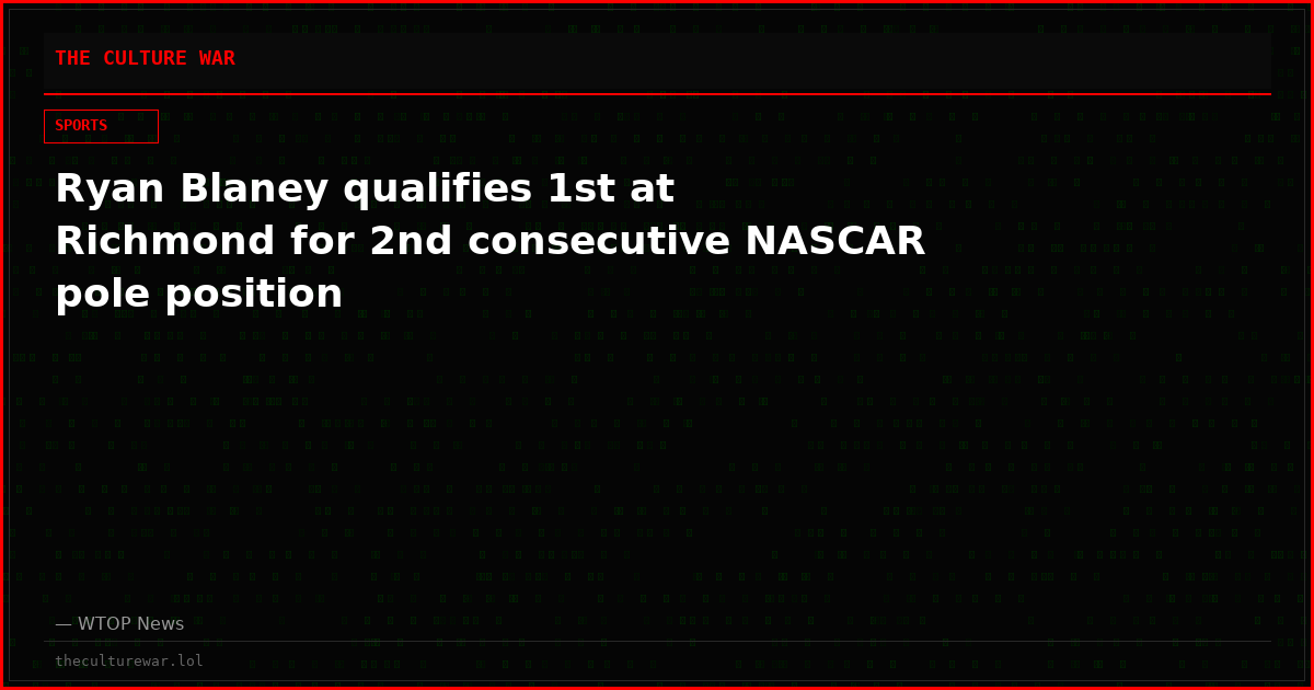 Ryan Blaney qualifies 1st at Richmond for 2nd consecutive NASCAR pole position