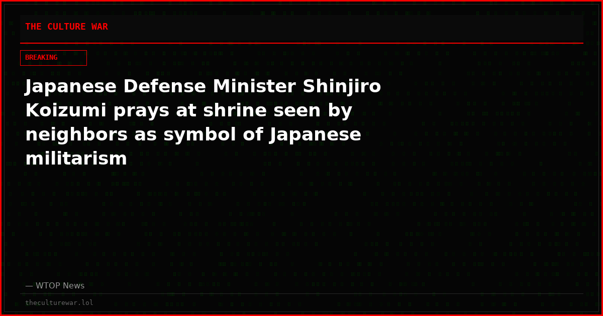 Japanese Defense Minister Shinjiro Koizumi prays at shrine seen by neighbors as symbol of Japanese militarism